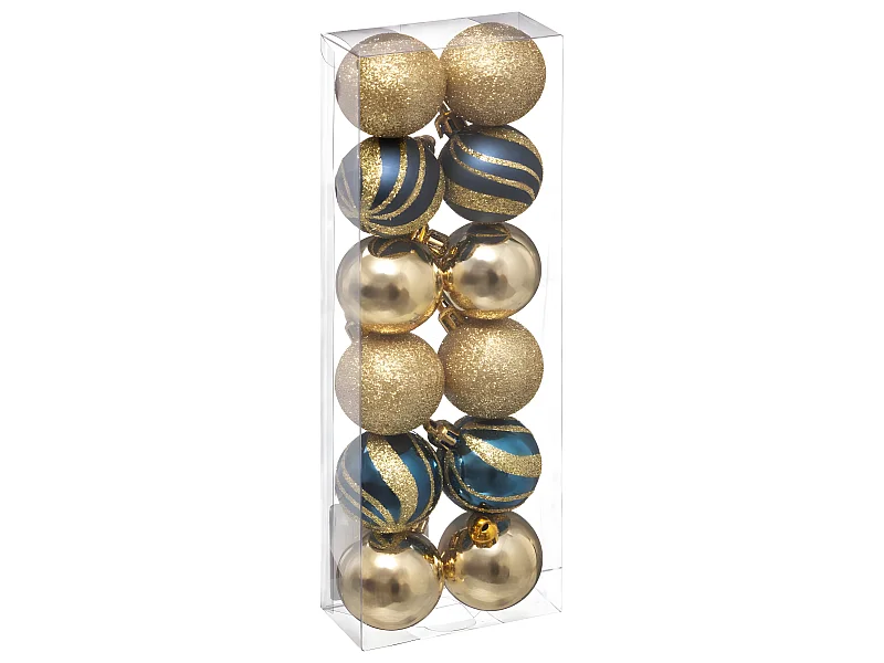 Déco de sapin Lot de 12 Boules de Noël D 4 cm - Bleu et Or