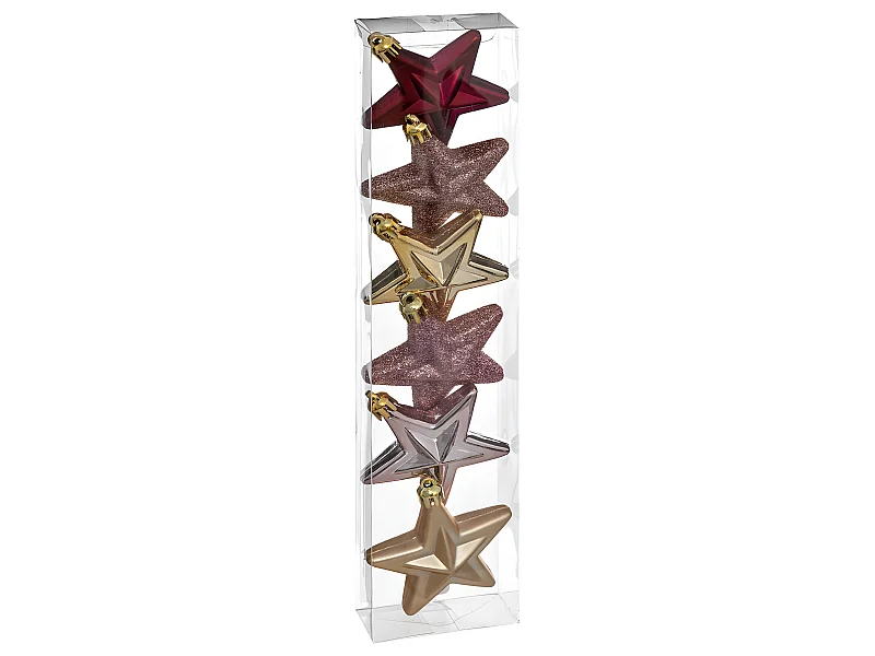 Déco de sapin Lot de 6 Étoiles D 6 cm  - Rose et Or