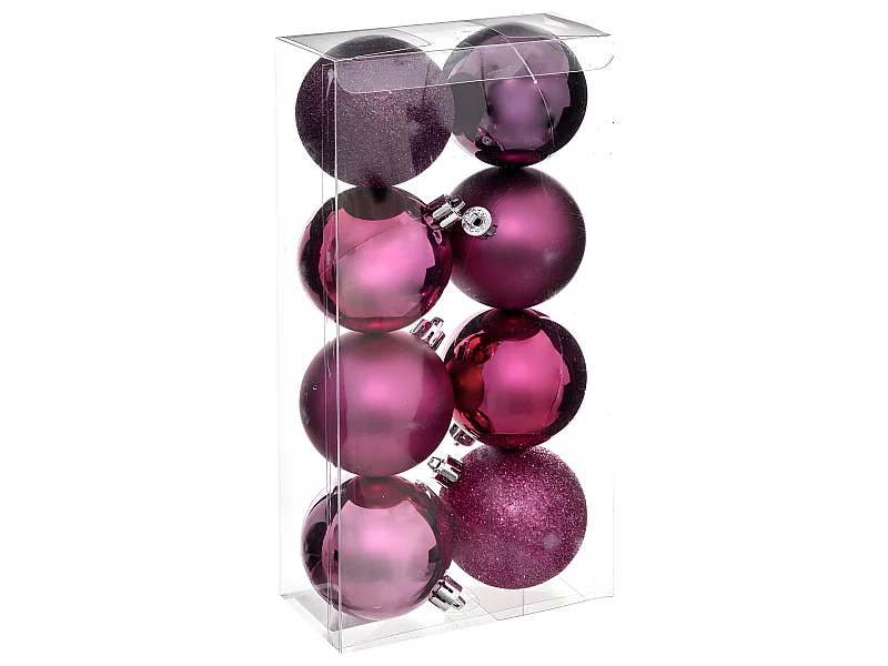 Déco de sapin Lot de 8 Boules de Noël D 7 cm - Cassis et Fuchsia