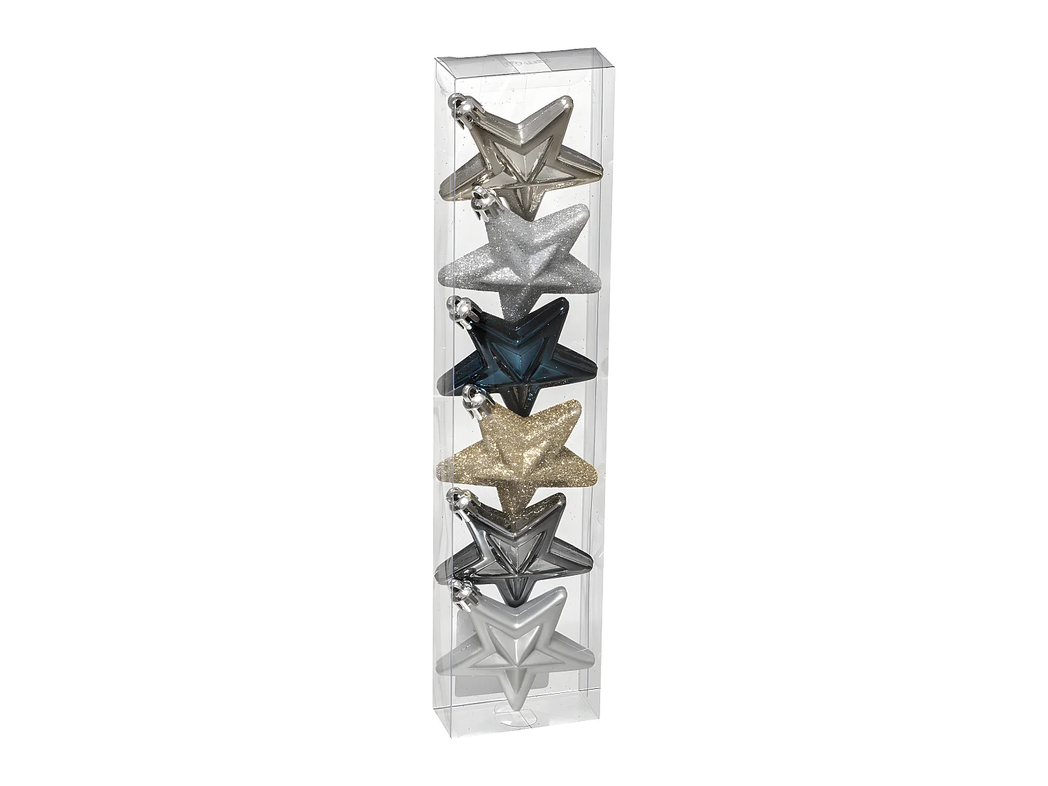Déco de sapin Lot de 6 Étoiles D 6 cm  - Champagne Bleu et Argent