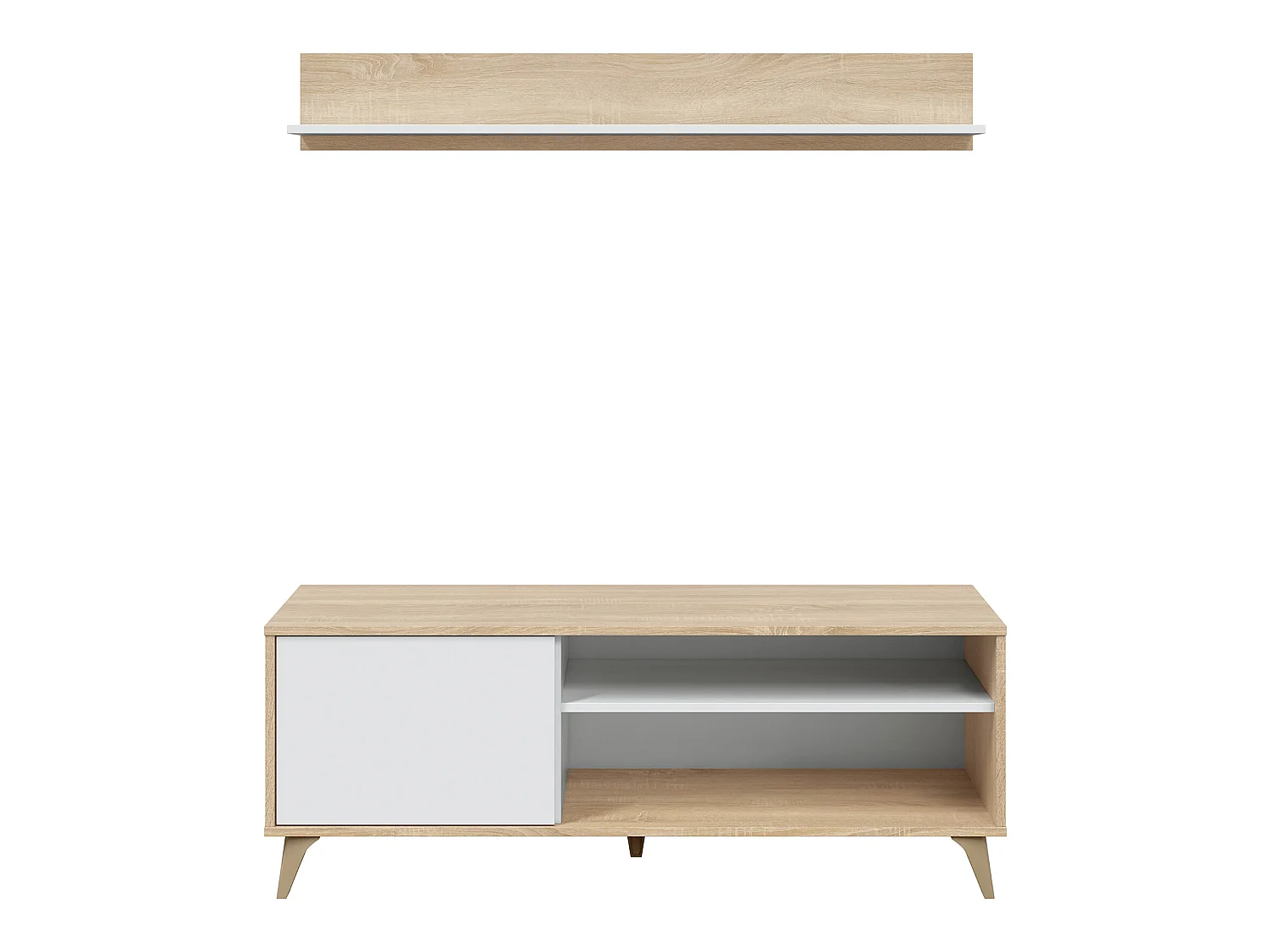 Ensemble meuble tv + étagère murale en mélamine coloris blanc Artik /chêne canadian