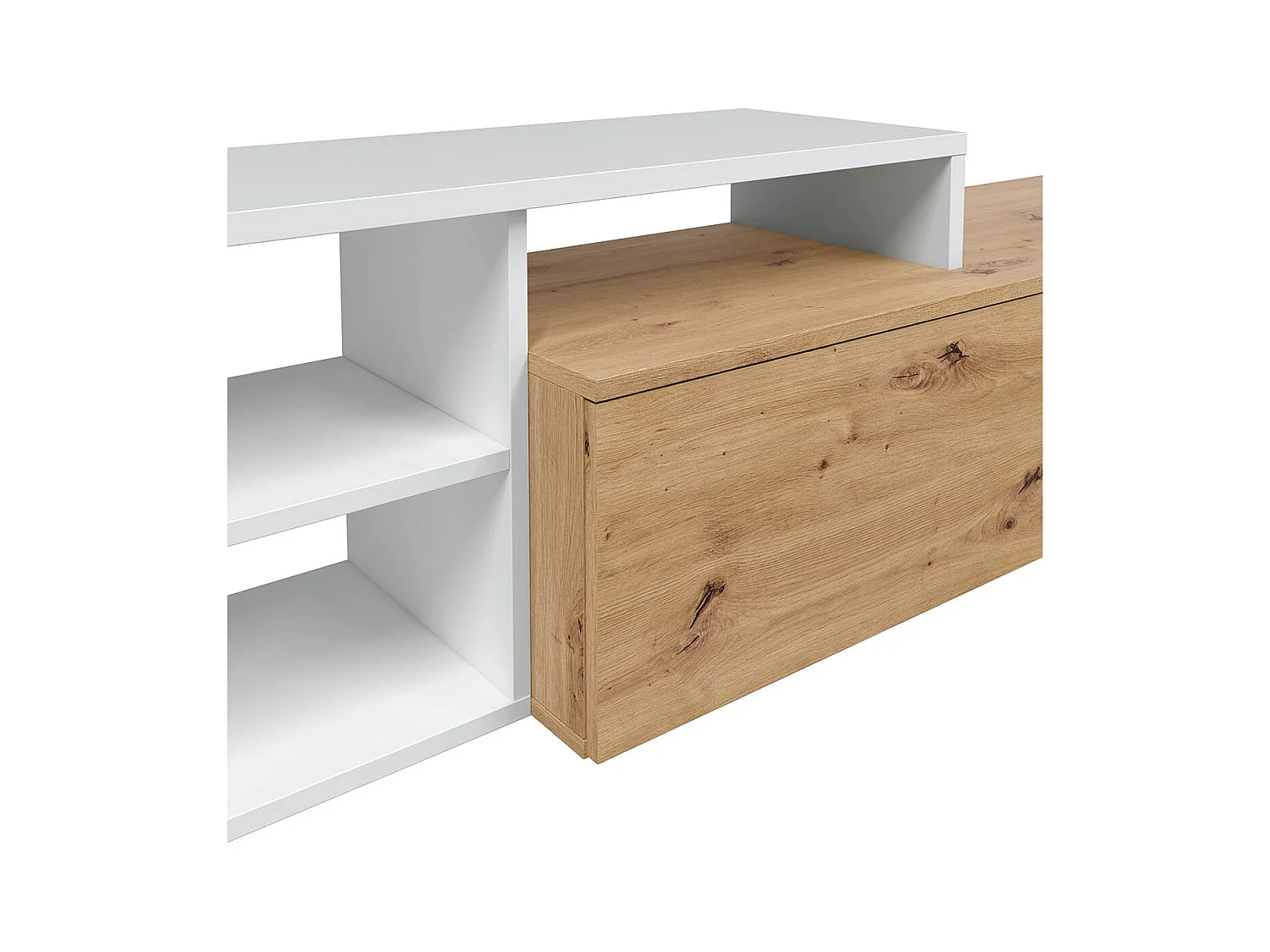 Ensemble meuble tv + étagère murale en mélamine coloris naturel blanc artik