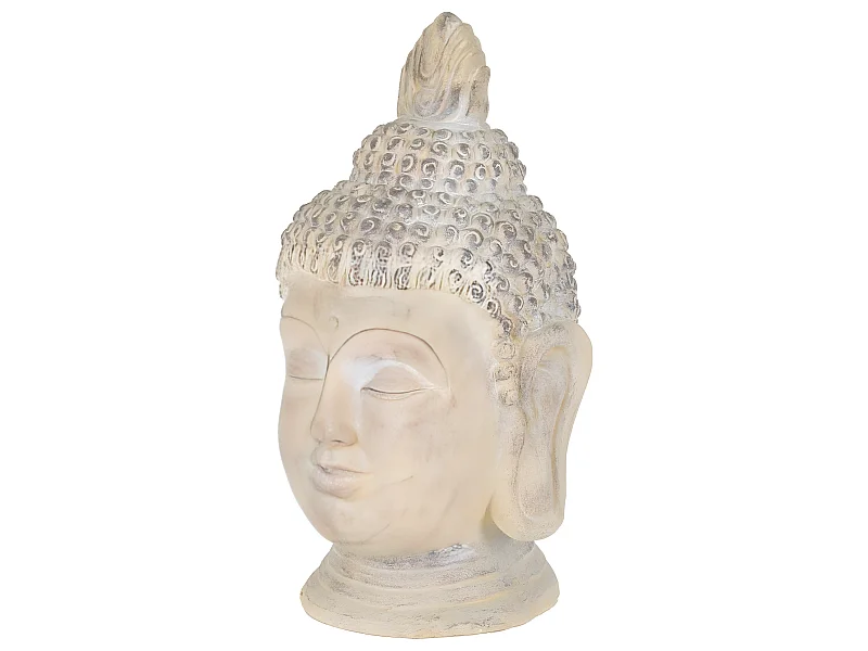 Testa di Buddha in pietra artificiale beige-grigio oggetto decorativo ECD Germany