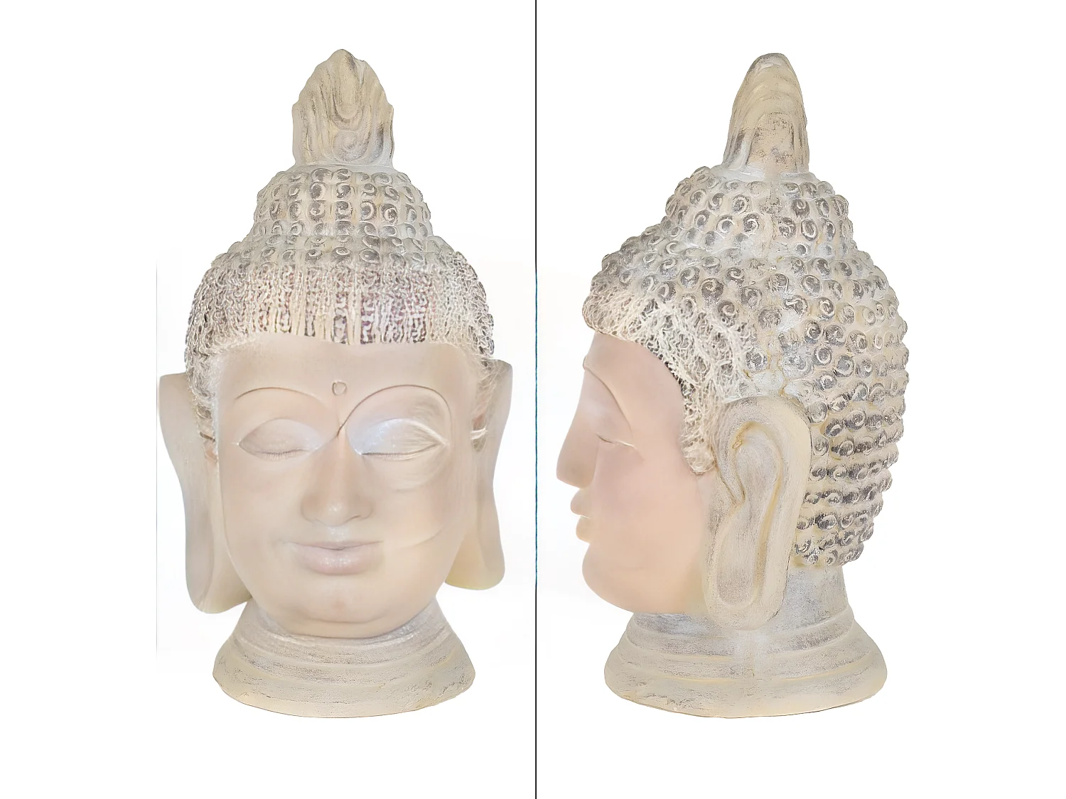 Testa di Buddha in pietra artificiale beige-grigio oggetto decorativo ECD Germany