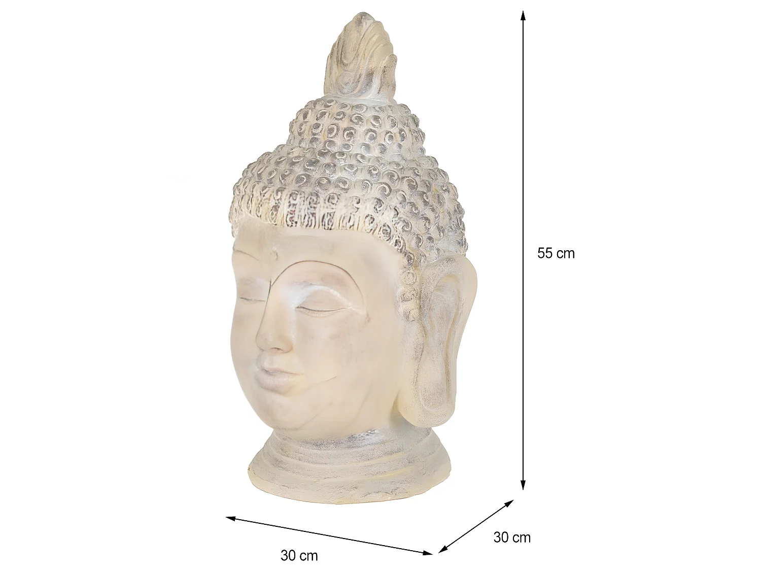 Testa di Buddha in pietra artificiale beige-grigio oggetto decorativo ECD Germany