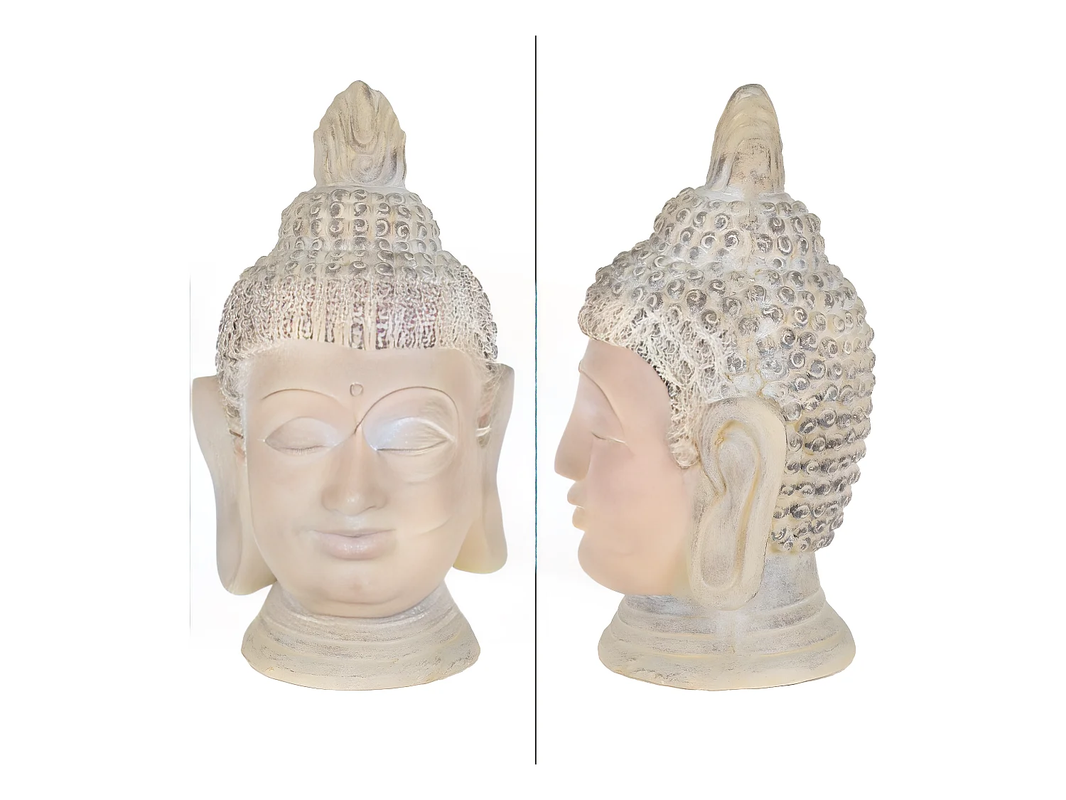 Tête de Bouddha pierre artificielle beige-gris Feng Shui 78 cm ECD Germany