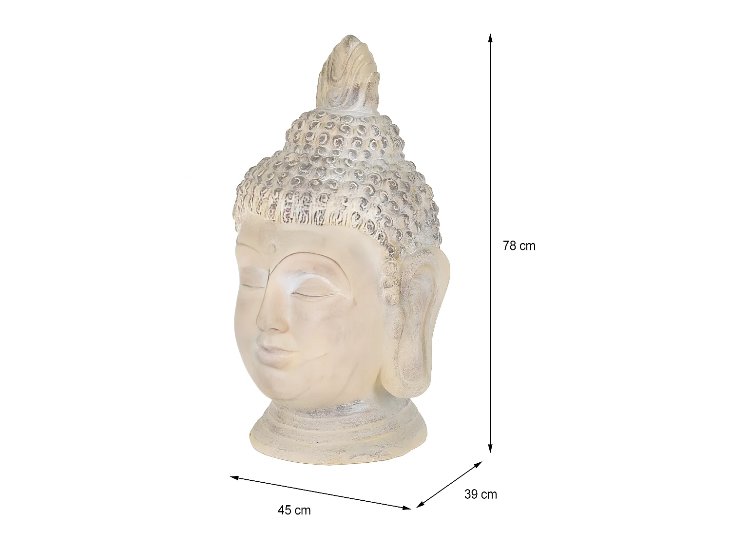 Tête de Bouddha pierre artificielle beige-gris Feng Shui 78 cm ECD Germany