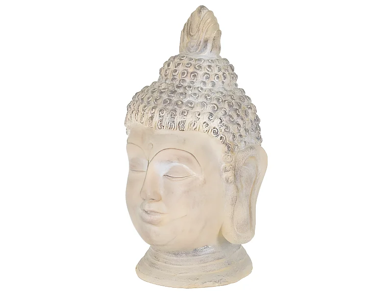 Testa di Buddha in pietra artificiale beige-grigio figura decorativa ECD Germany