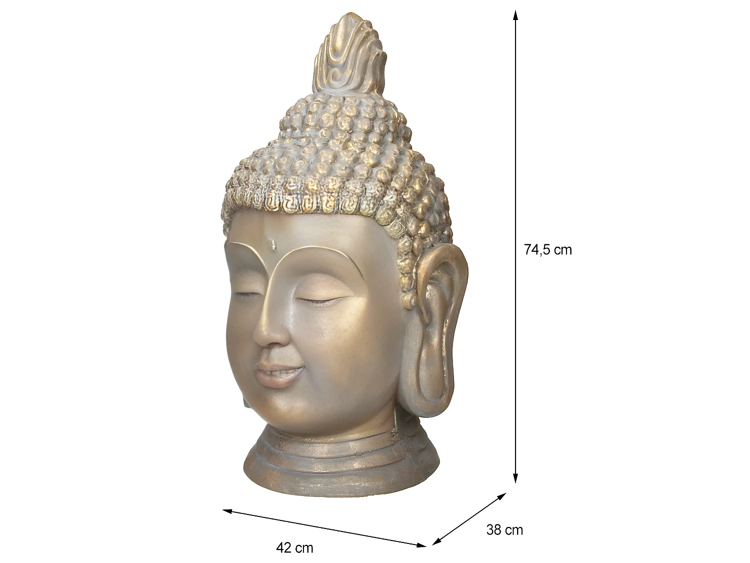 Statua testa di Buddha 74,5 cm aspetto bronzo in poliresina ECD Germany