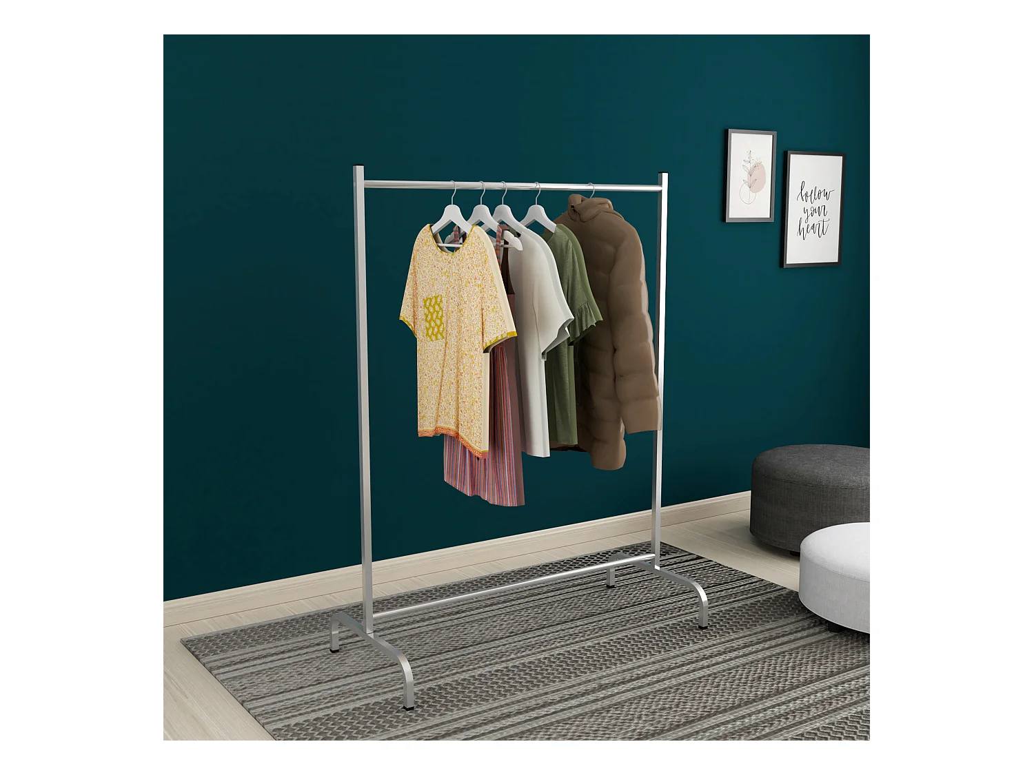 Portant à vêtement Staffanstorp avec barre de penderie 137 x 104 x 48 cm argenté [en.casa]
