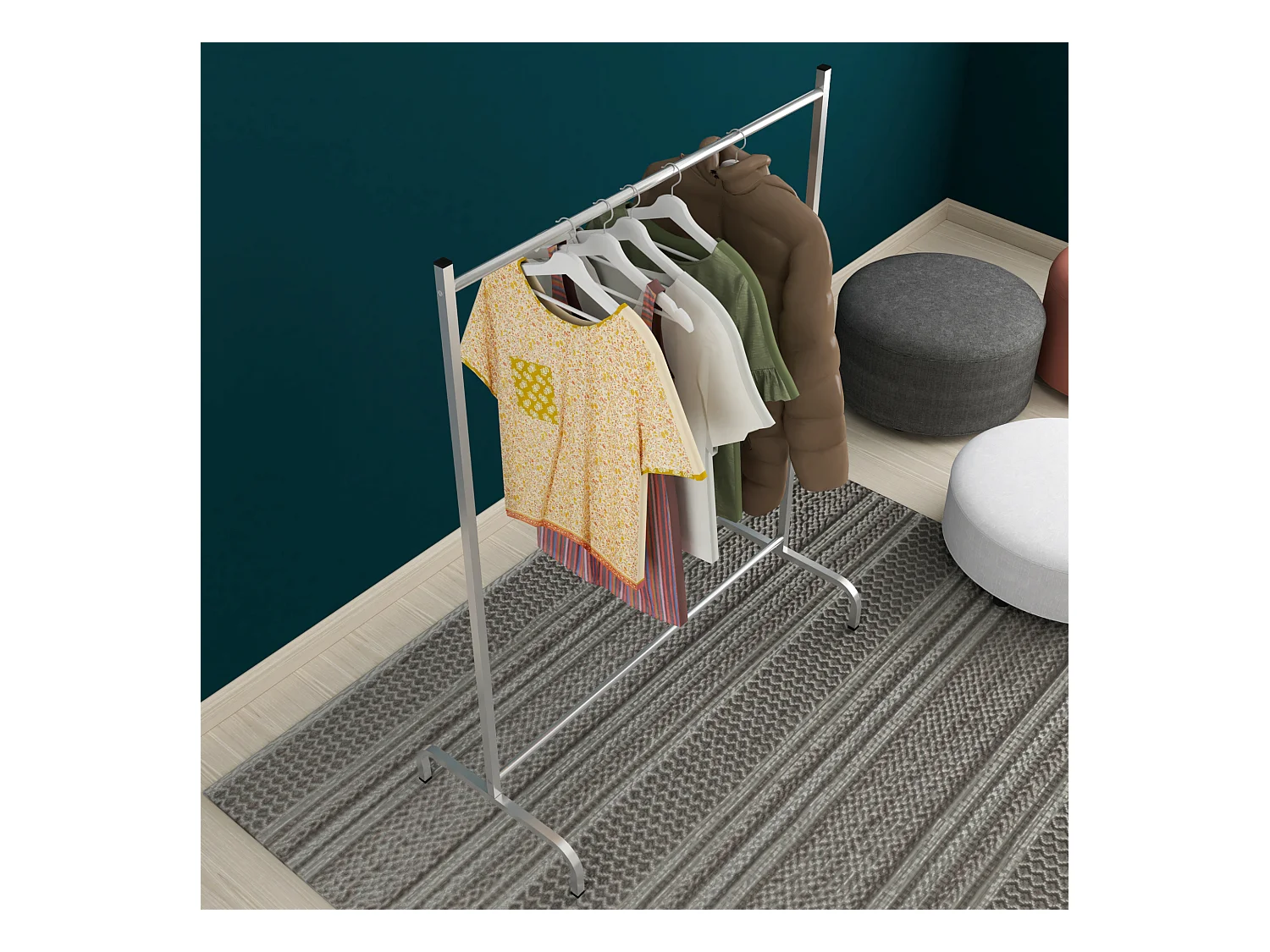 Portant à vêtement Staffanstorp avec barre de penderie 137 x 104 x 48 cm argenté [en.casa]