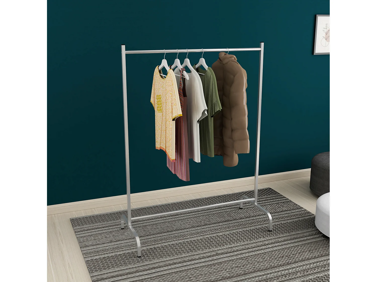 Portant à vêtement Staffanstorp avec barre de penderie 137 x 104 x 48 cm argenté [en.casa]