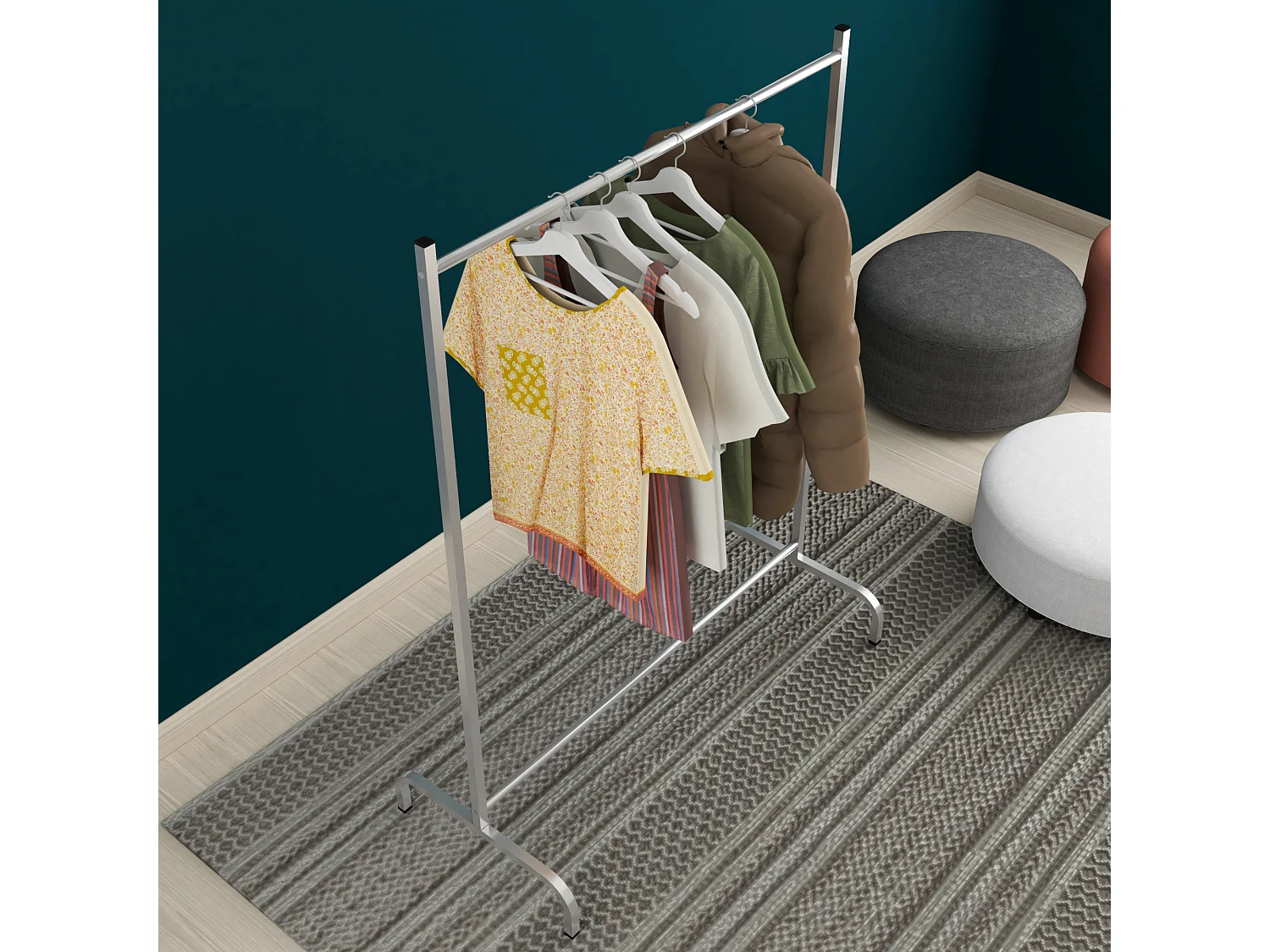 Portant à vêtement Staffanstorp avec barre de penderie 137 x 104 x 48 cm argenté [en.casa]