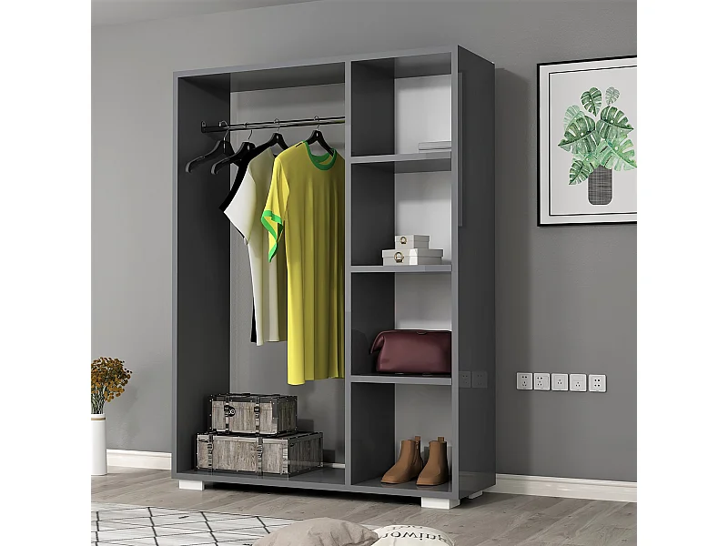 Armoire Nesbyen avec 4 compartiments de stockage 123 x 90 x 30 cm anthracite [en.casa]