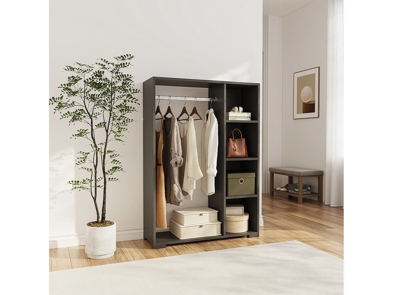 Armoire Nesbyen avec 4 compartiments de stockage 123 x 90 x 30 cm anthracite [en.casa]