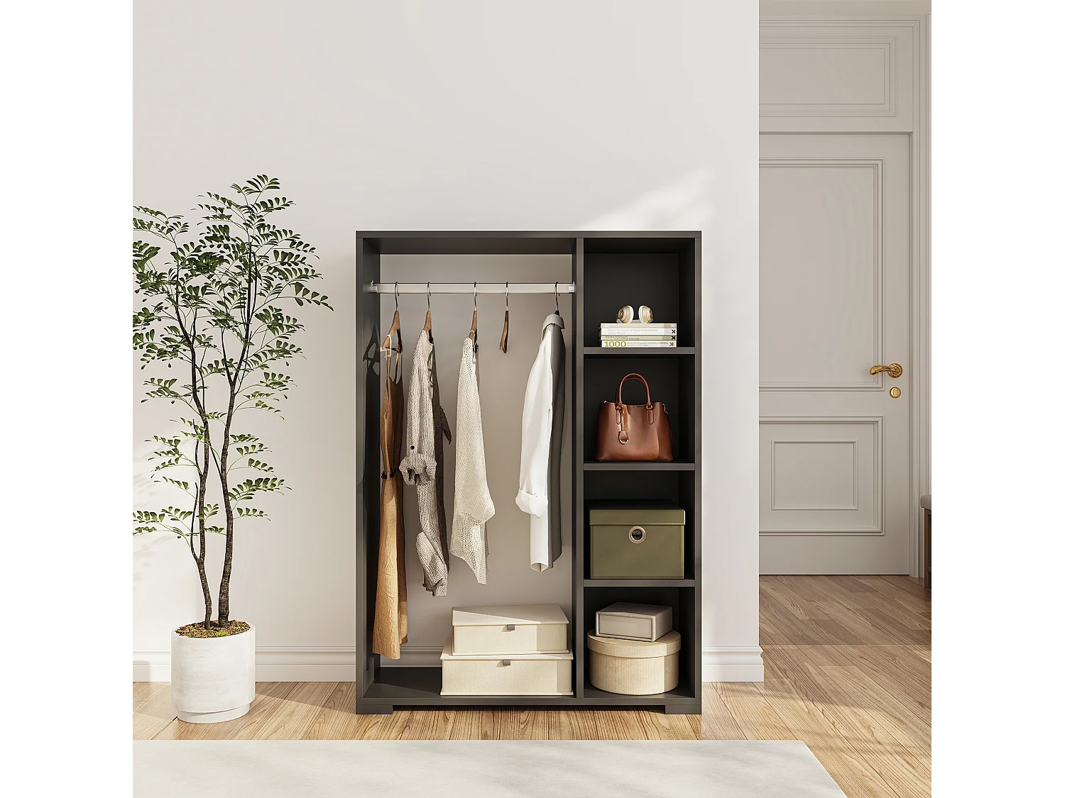 Armoire Nesbyen avec 4 compartiments de stockage 123 x 90 x 30 cm anthracite [en.casa]