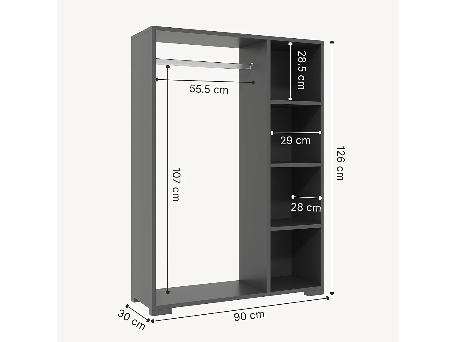 Armoire Nesbyen avec 4 compartiments de stockage 123 x 90 x 30 cm anthracite [en.casa]