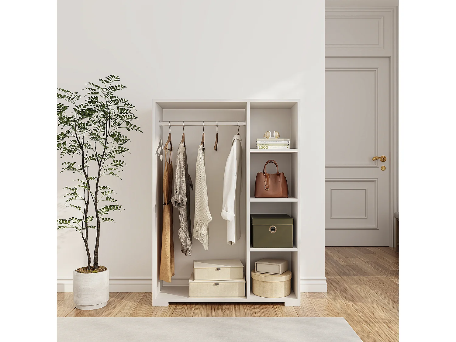 Armoire Nesbyen avec 4 compartiments de stockage 123 x 90 x 30 cm blanc [en.casa]