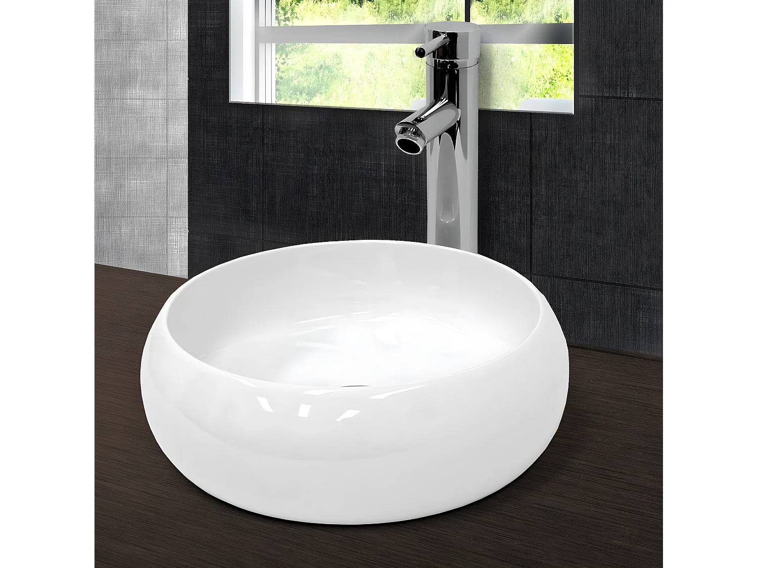 Lavabo en céramique blanc vasque èvier à poser design rond moderne Ø 400 mm