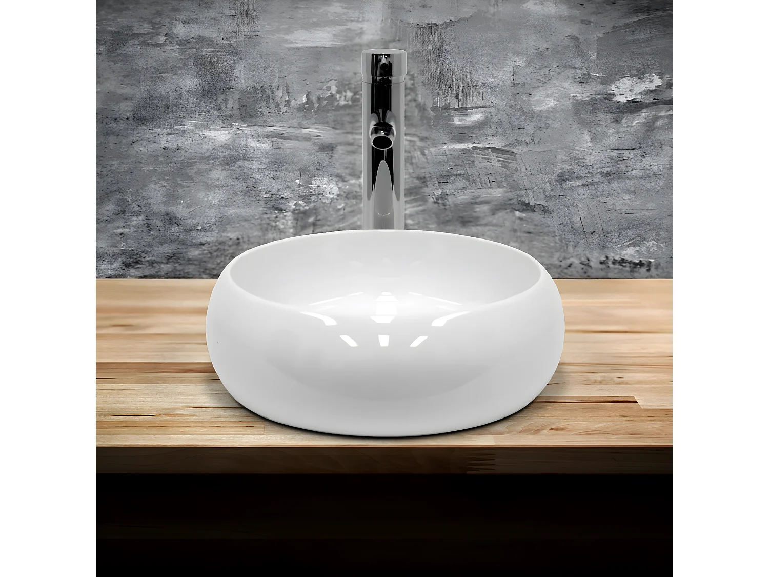 Lavabo en céramique blanc vasque èvier à poser design rond moderne Ø 400 mm
