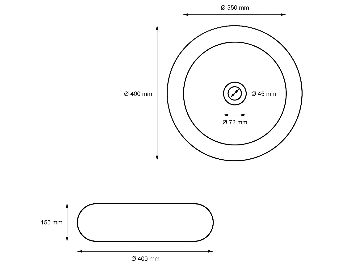 Lavabo en céramique blanc vasque èvier à poser design rond moderne Ø 400 mm