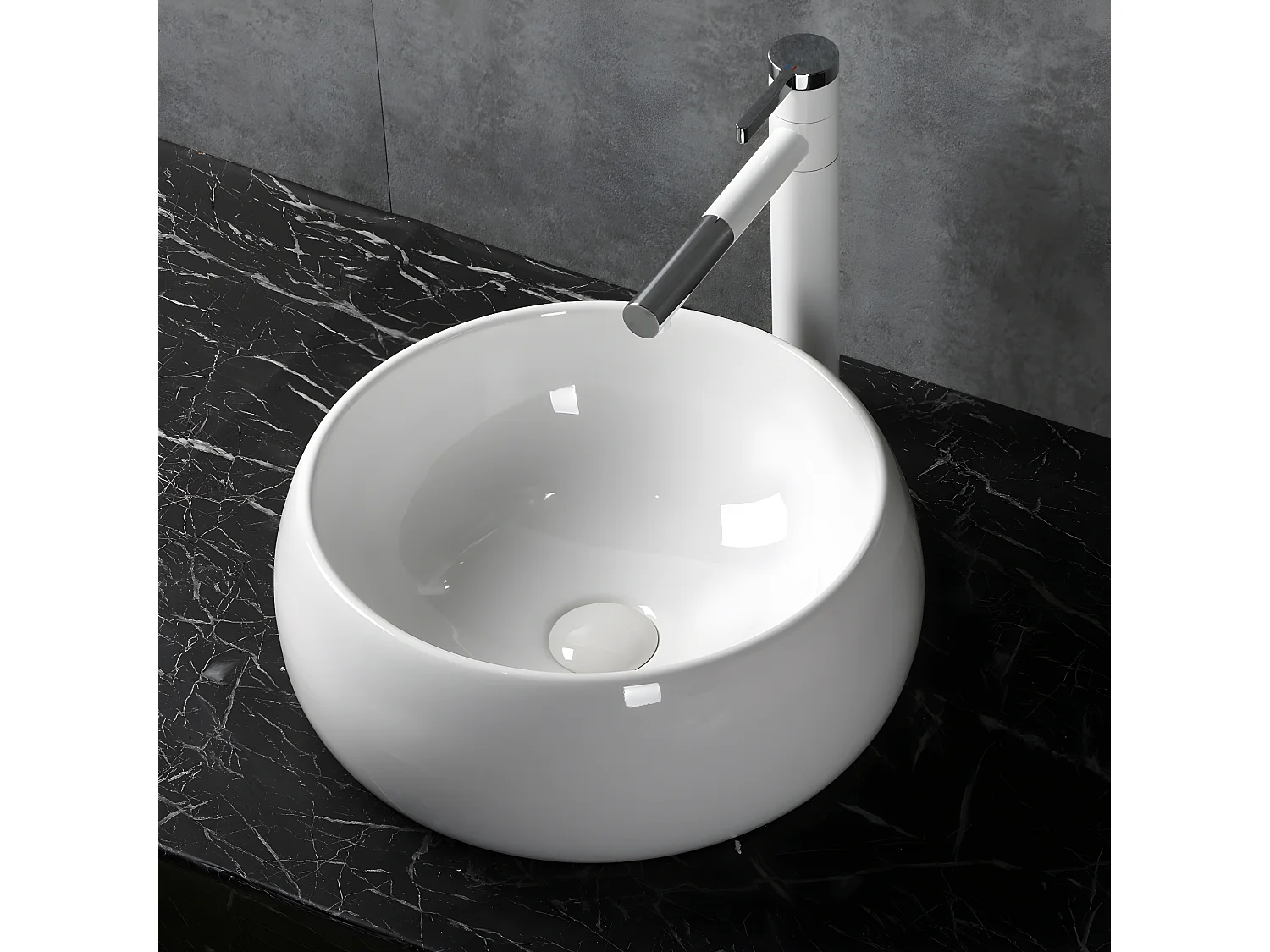 Lavabo en céramique blanc vasque èvier à poser design rond moderne Ø 400 mm