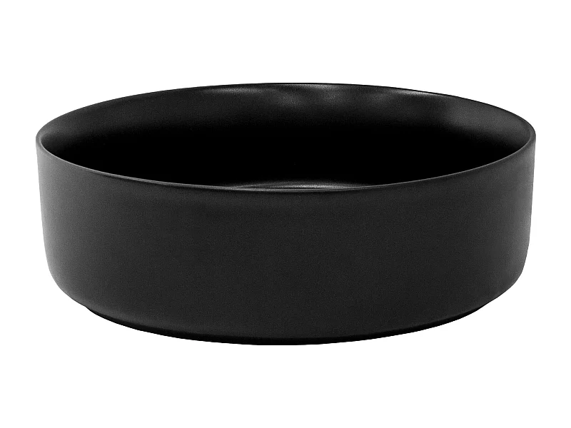 Lavabo da appoggio bagno in ceramica nero opaco rotondo Ø 360x120 mm con piletta