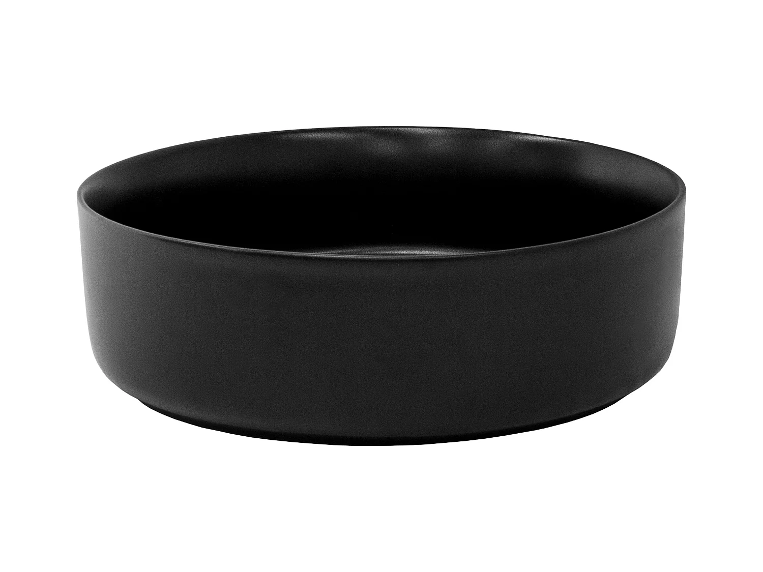 Lavabo da appoggio bagno in ceramica nero opaco rotondo Ø 360x120 mm con piletta