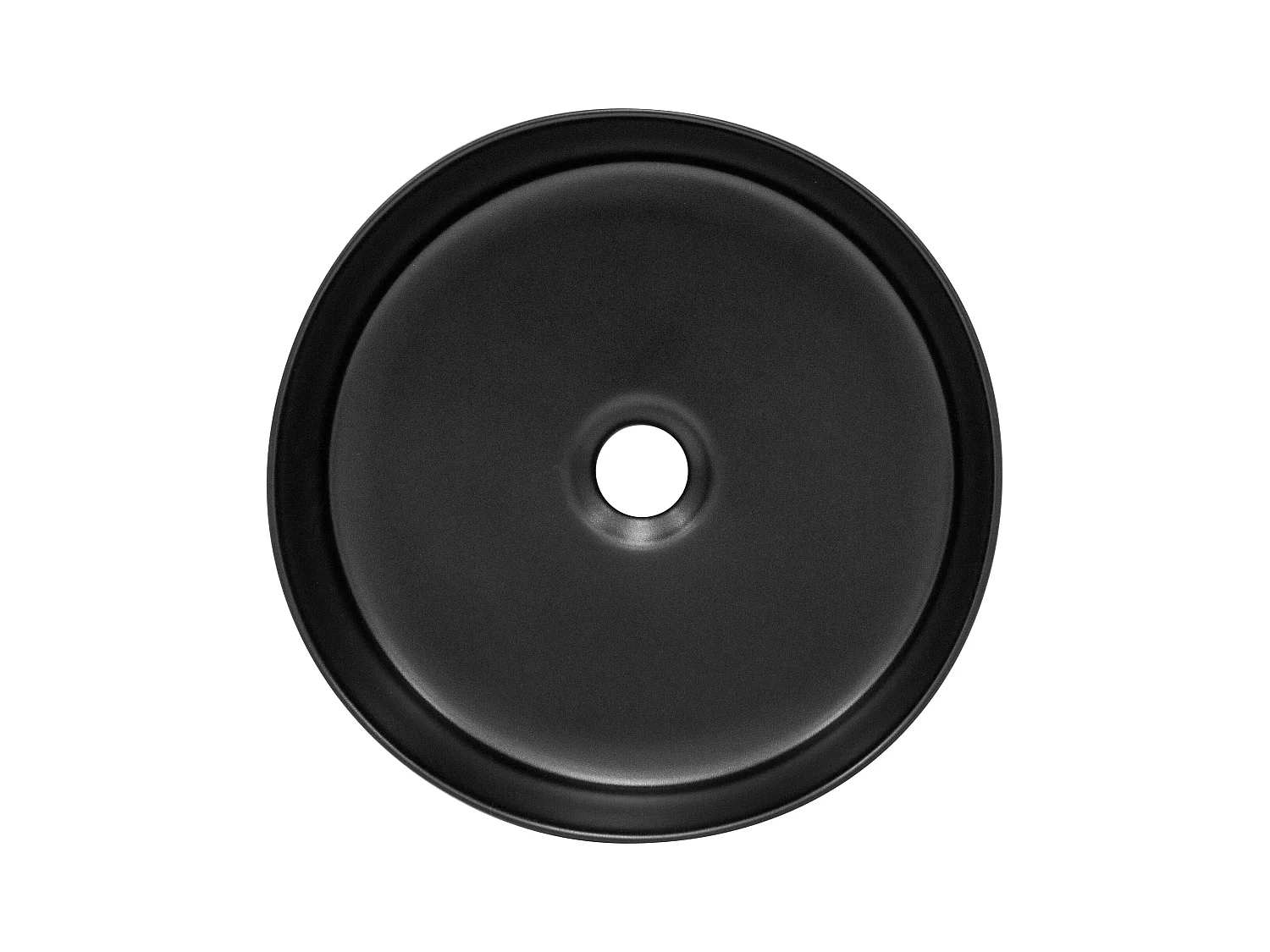 Lavabo da appoggio bagno in ceramica nero opaco rotondo Ø 360x120 mm con piletta