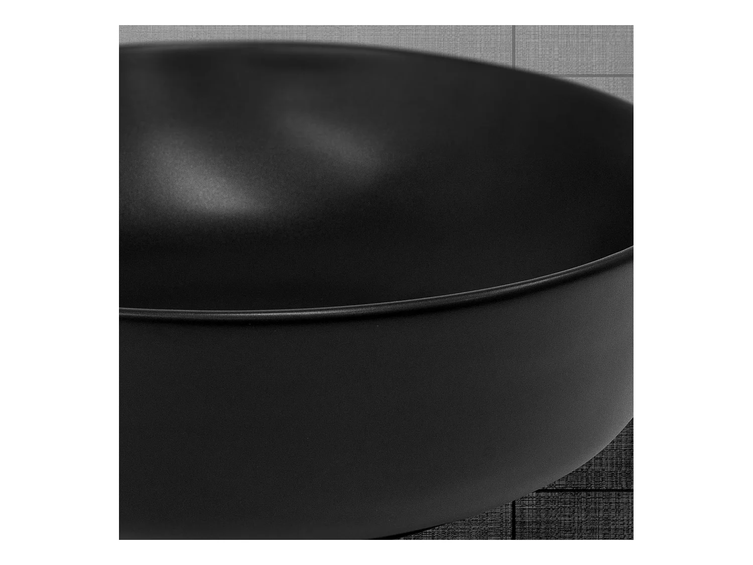 Lavabo da appoggio bagno in ceramica nero opaco rotondo Ø 360x120 mm con piletta