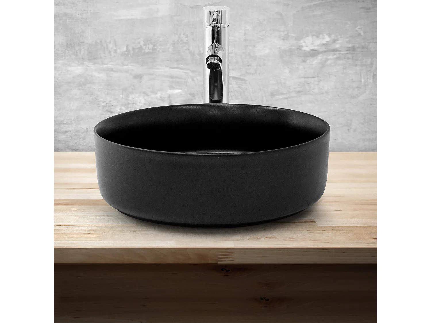 Lavabo á poser en céramique noir moderne avec garniture de vidage Ø 360x120 mm