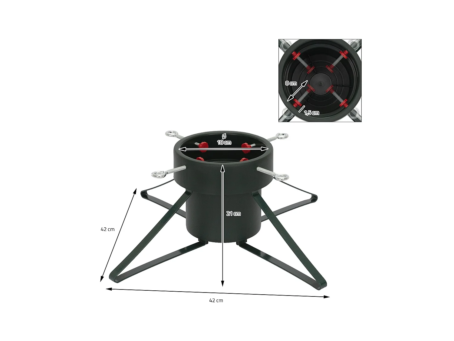 Pieds de sapin de Noël en métal vert foncé 42 cm support réglable d'arbre 2,5 m