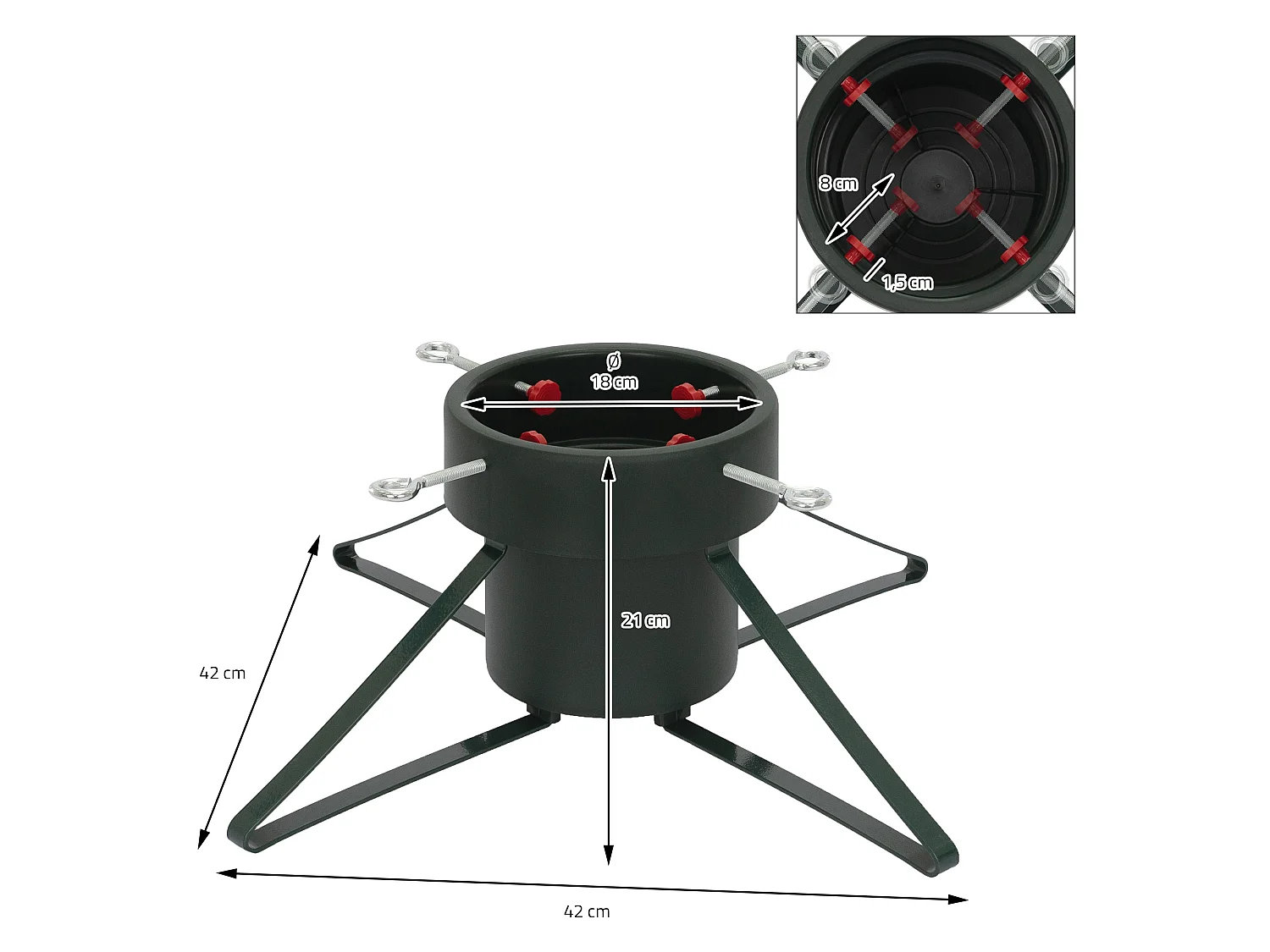 Suporte de metal para árvores de Natal de até 2 m base de 42 cm verde escuro