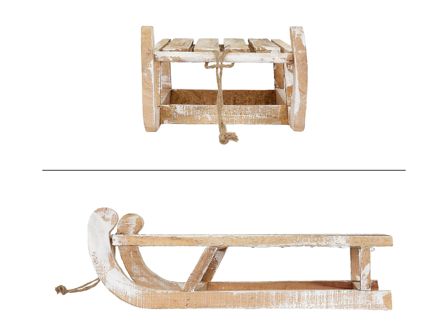 Traineau décoratif de Noël en bois marron décoration avec LED blanc chaud 50,5cm