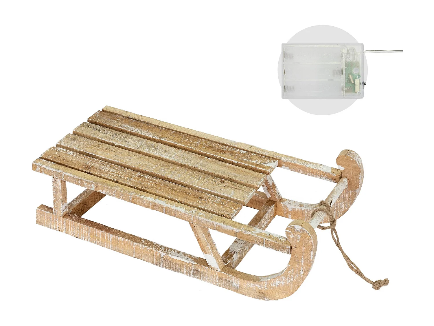 Traineau décoratif de Noël en bois marron décoration avec LED blanc chaud 50,5cm