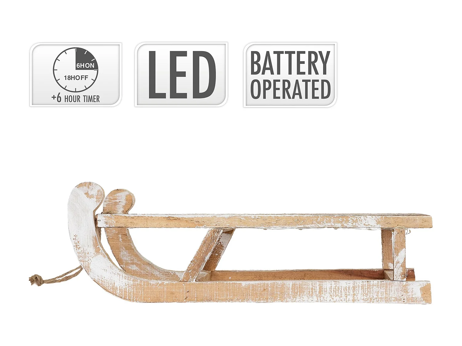 Traineau décoratif de Noël en bois marron décoration avec LED blanc chaud 50,5cm