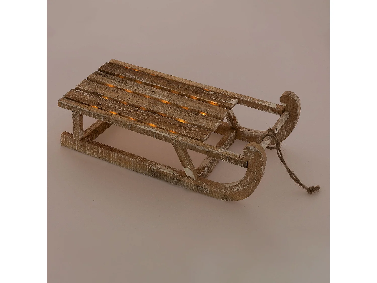 Traineau décoratif de Noël en bois marron décoration avec LED blanc chaud 50,5cm