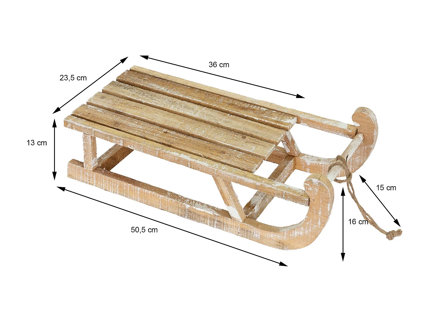 Traineau décoratif de Noël en bois marron décoration avec LED blanc chaud 50,5cm