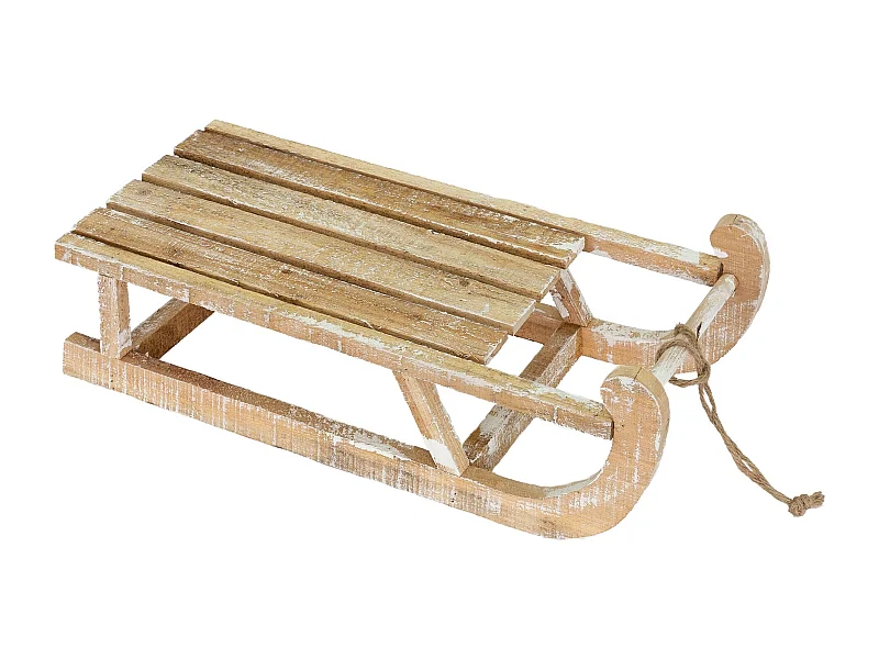 Traineau décoratif de Noël en bois marron décoration avec LED blanc chaud 50,5cm