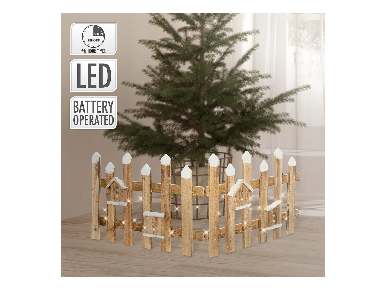 Valla de jardín marrón iluminación LED decoración festiva cercado miniatura