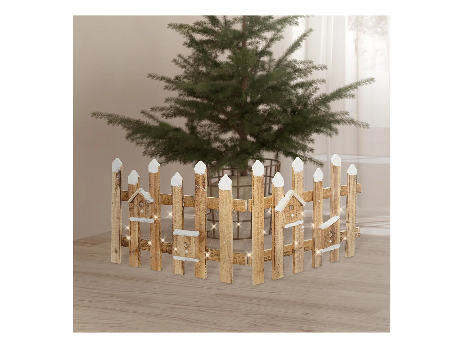 Valla de jardín marrón iluminación LED decoración festiva cercado miniatura