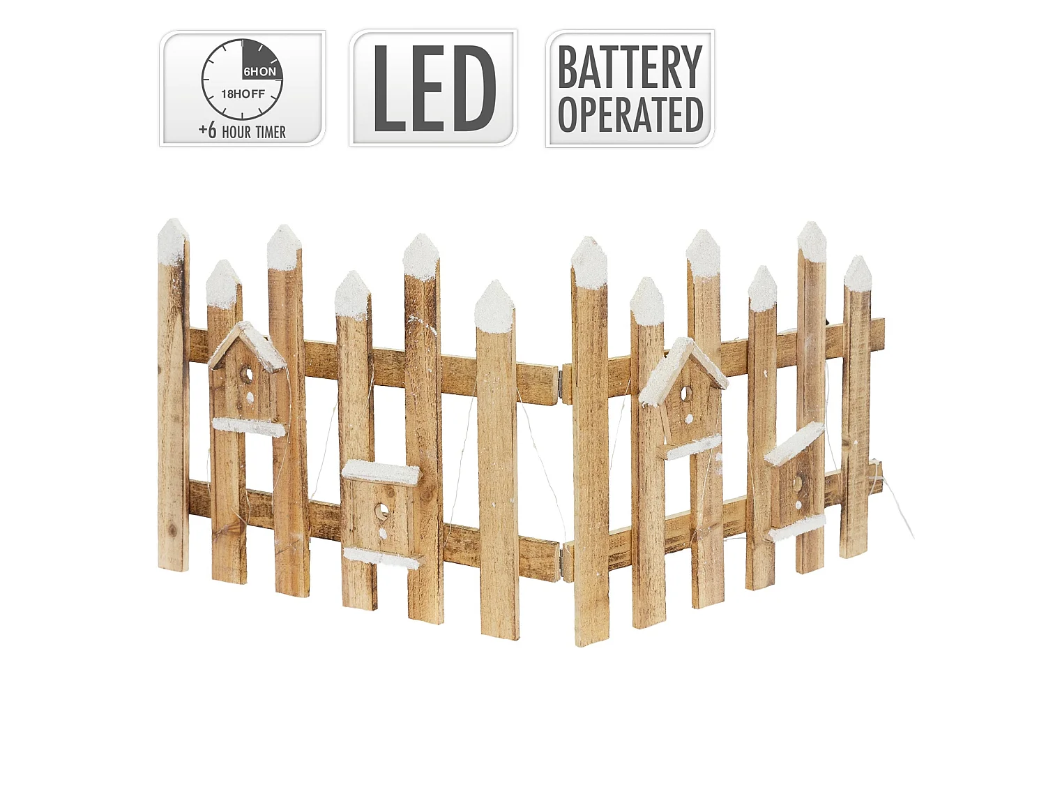 Recinzione in miniatura con LED decorazione natalizia 98x39 cm in legno marrone