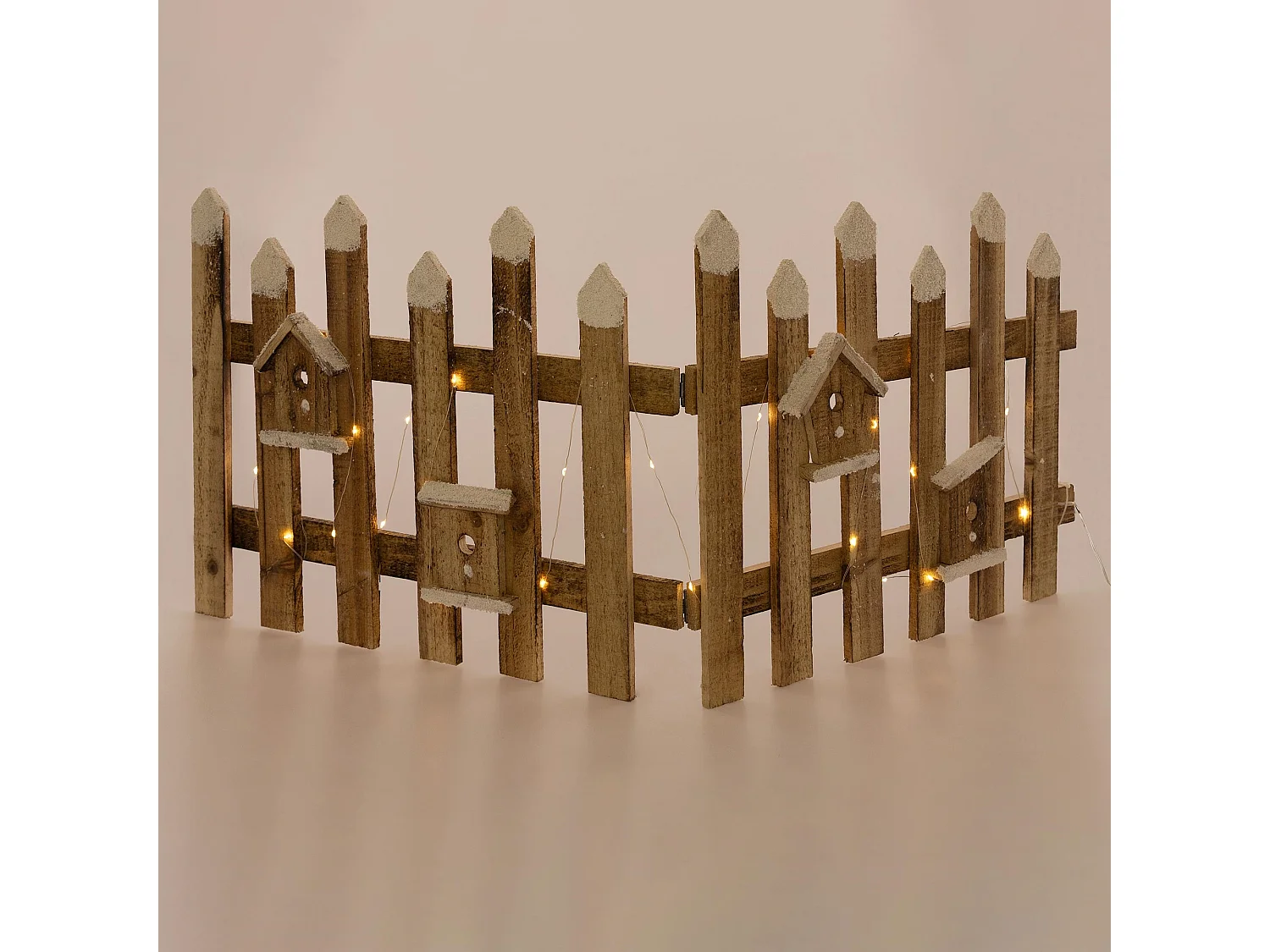 Recinzione in miniatura con LED decorazione natalizia 98x39 cm in legno marrone