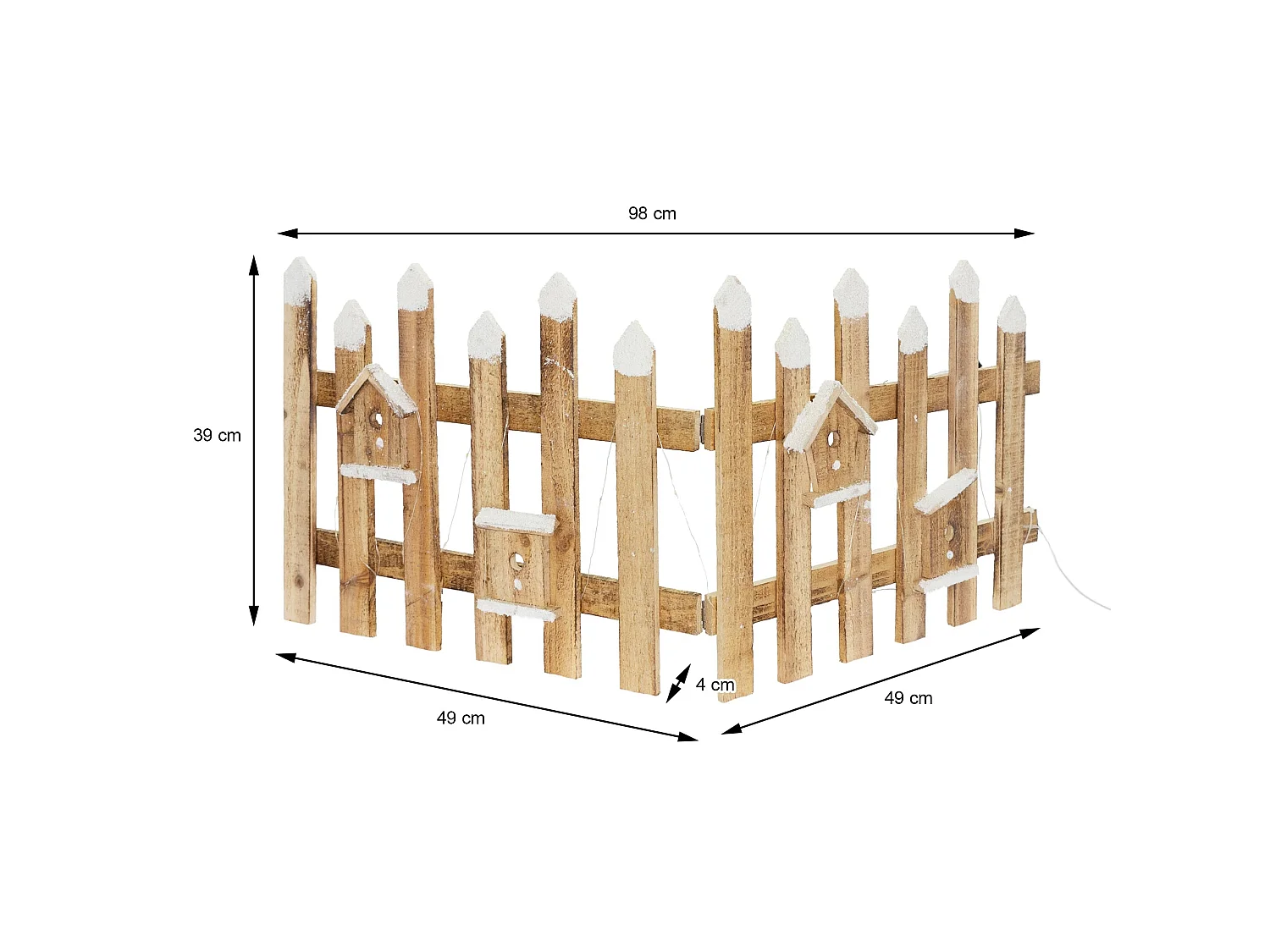 Recinzione in miniatura con LED decorazione natalizia 98x39 cm in legno marrone