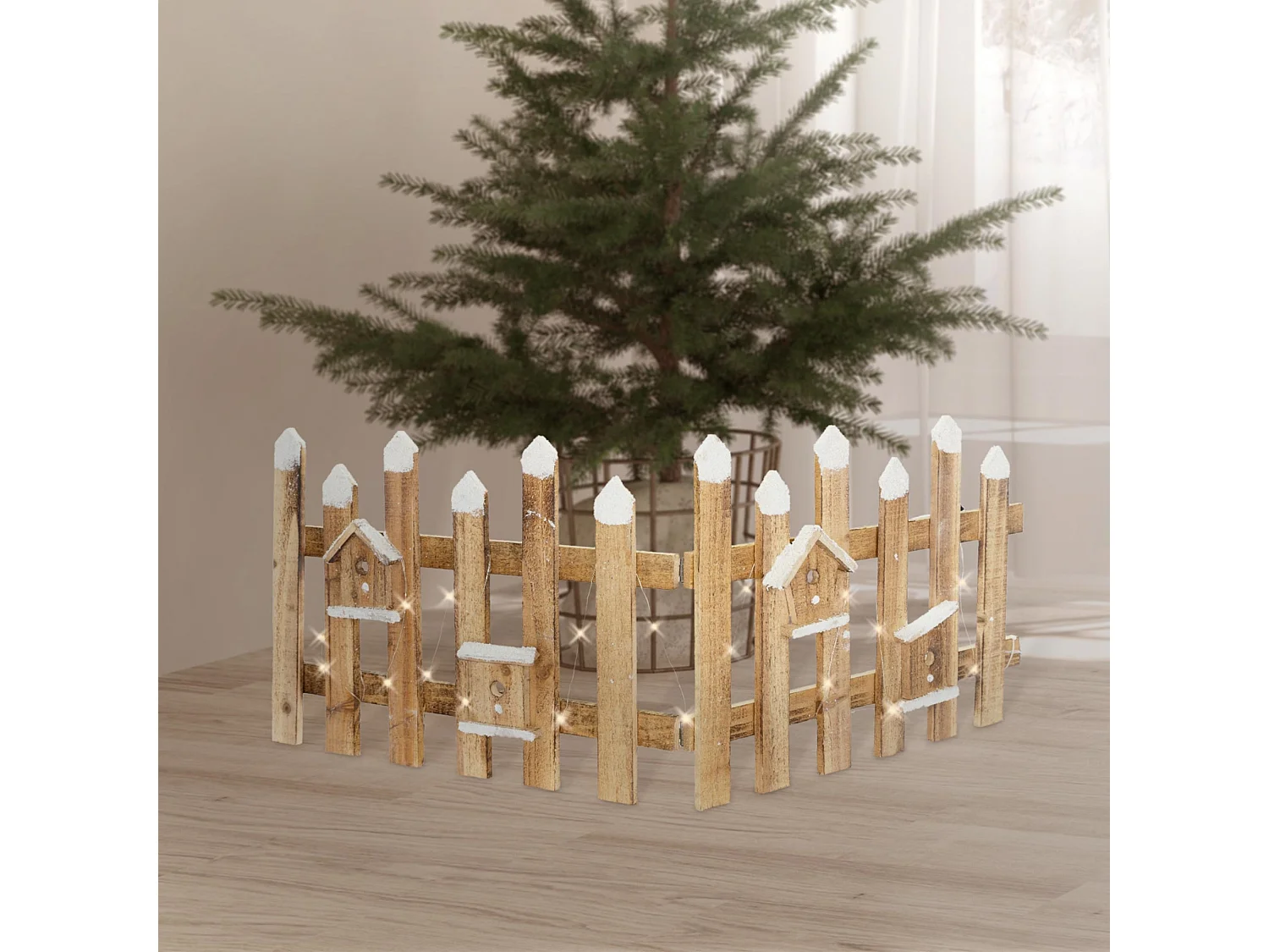 Recinzione in miniatura con LED decorazione natalizia 98x39 cm in legno marrone