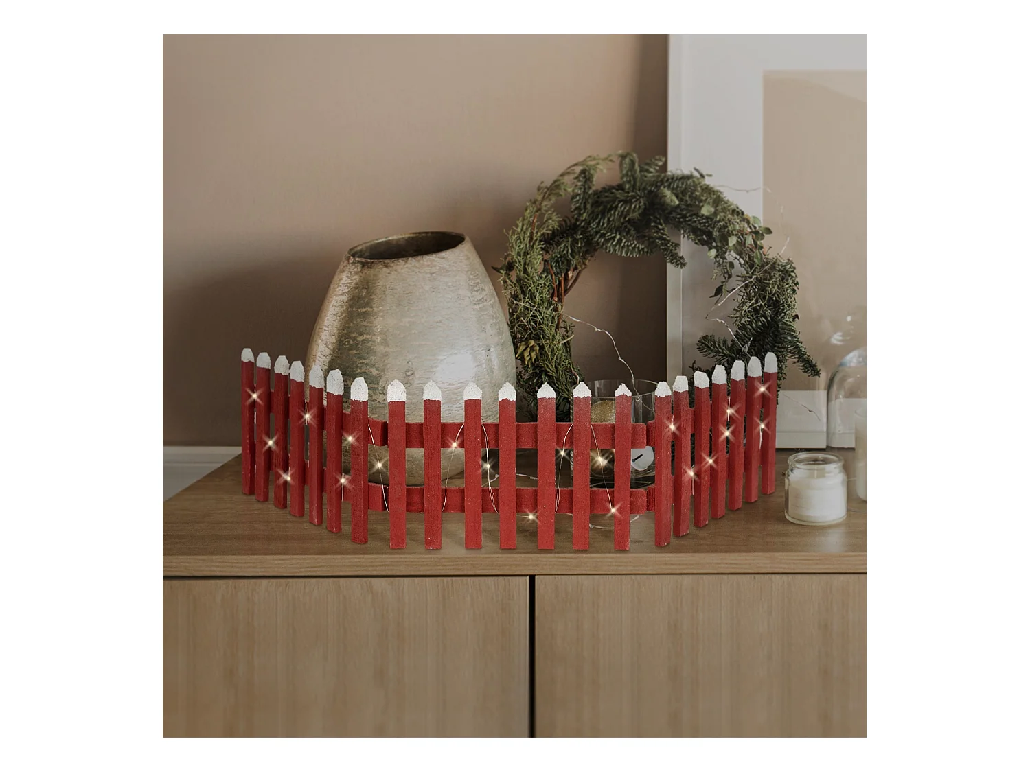 Valla de jardín rojo iluminación LED decoración navideña cercado miniatura