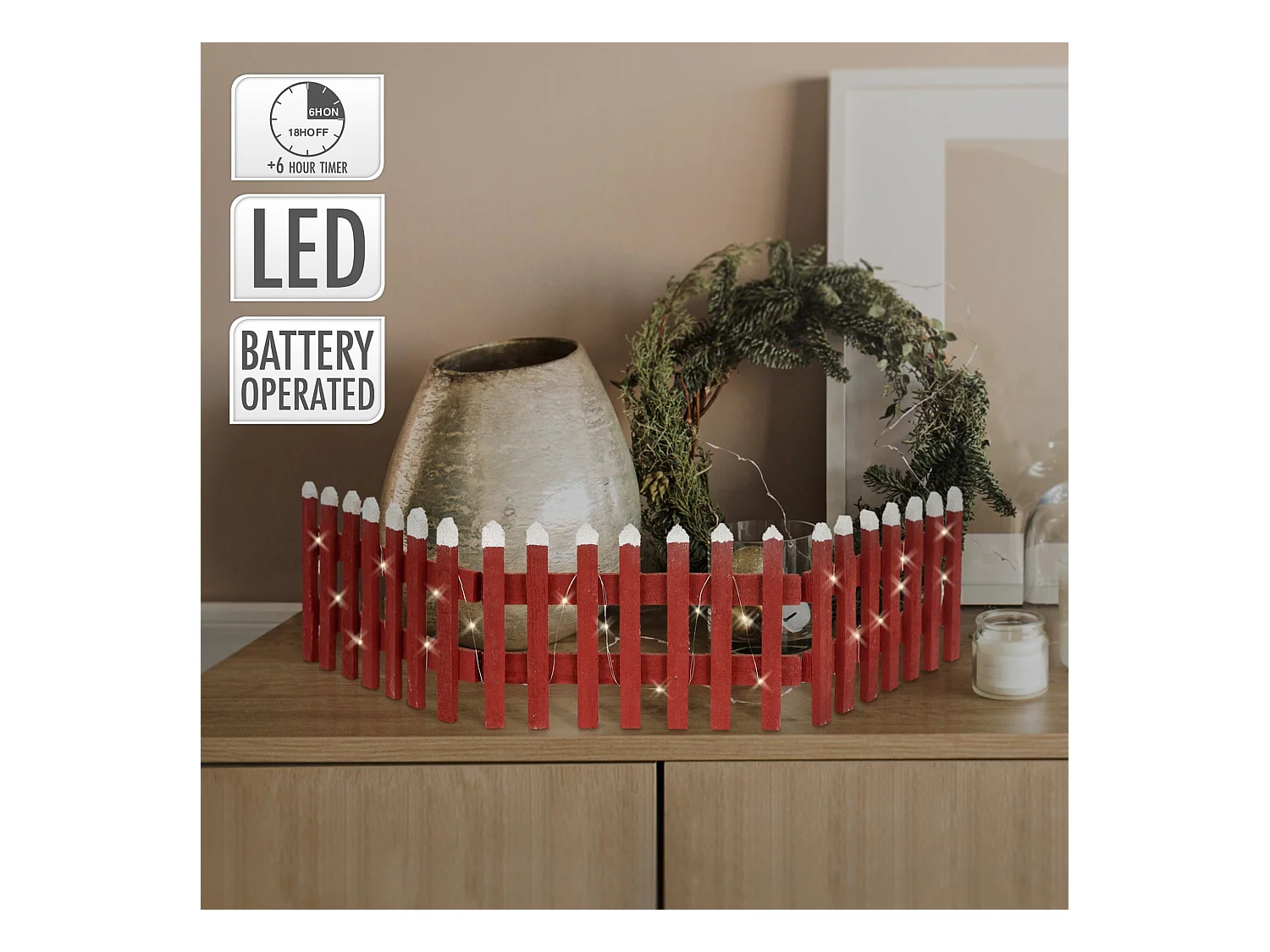 Valla de jardín rojo iluminación LED decoración navideña cercado miniatura