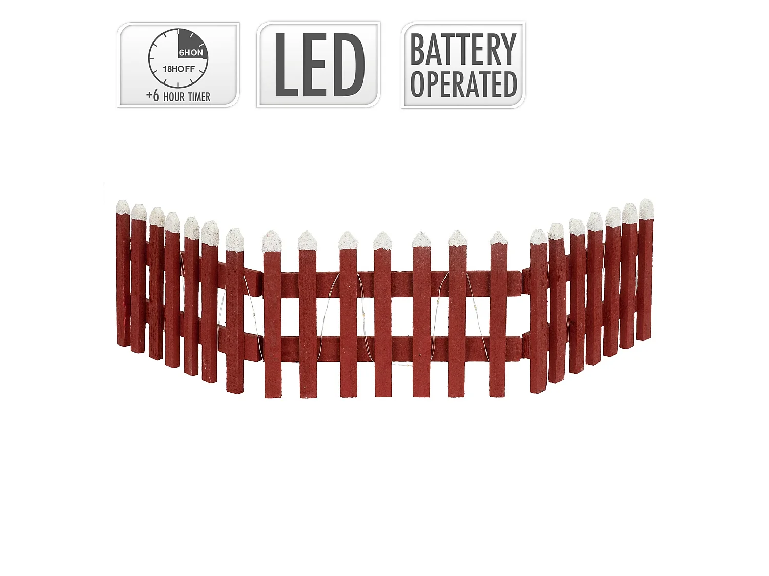 Recinzione in miniatura con LED decorazione natalizia 90 x 21 cm in legno rosso