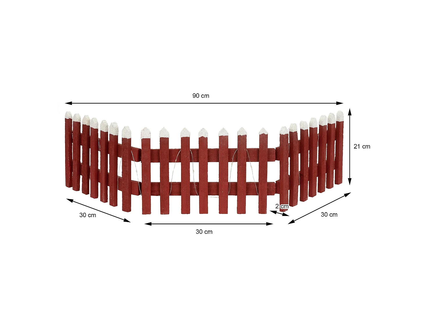 Recinzione in miniatura con LED decorazione natalizia 90 x 21 cm in legno rosso