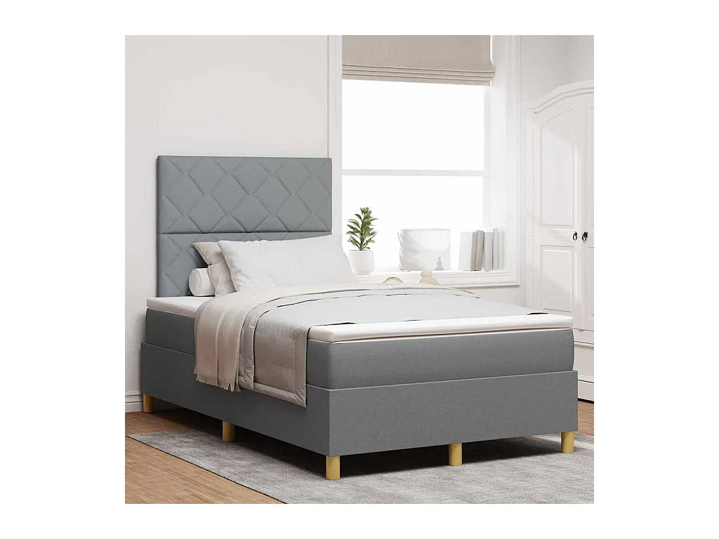 Cama Box com cabeceira Cinzento-claro 120 x 200 cm tecido